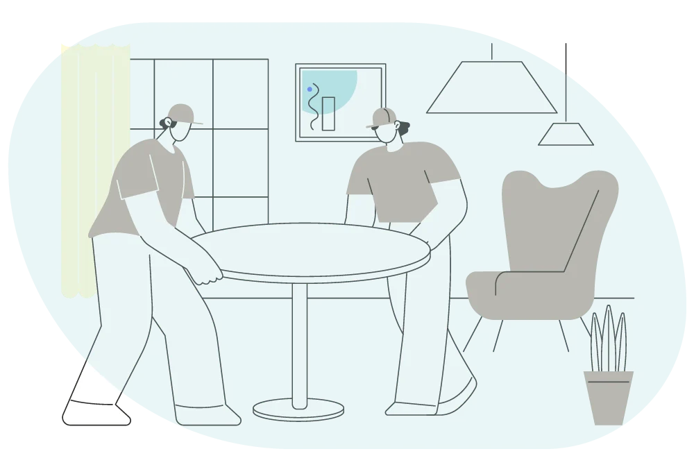 two people moving a table